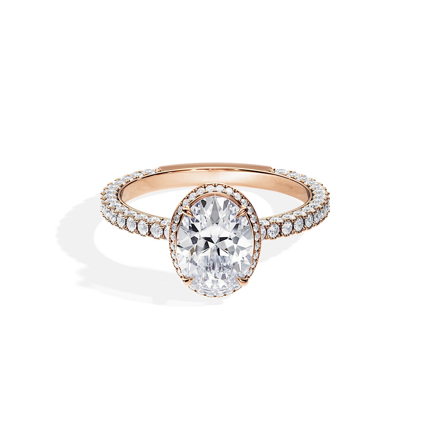 2.10 CT Hidden Halo Oval Cut Moissanite Pave Engagement Ring