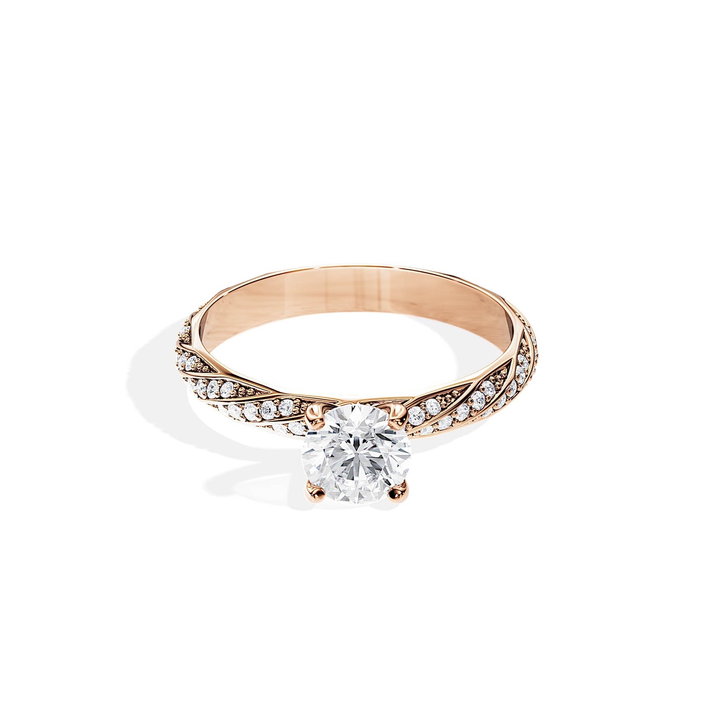1.0 CT Round Cut Moissanite Twisted Pave Setting Engagement Ring