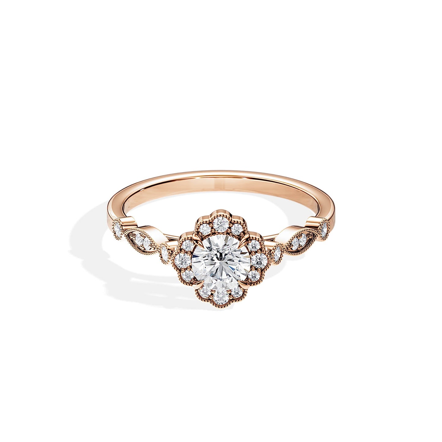 0.50 CT Round Cut Moissanite Halo Engagement Ring