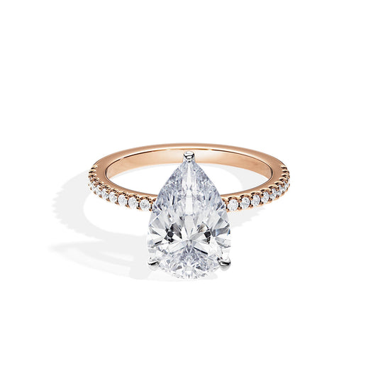 3.0 CT Pear Cut Moissanite Hidden Halo & Pave Setting Engagement Ring