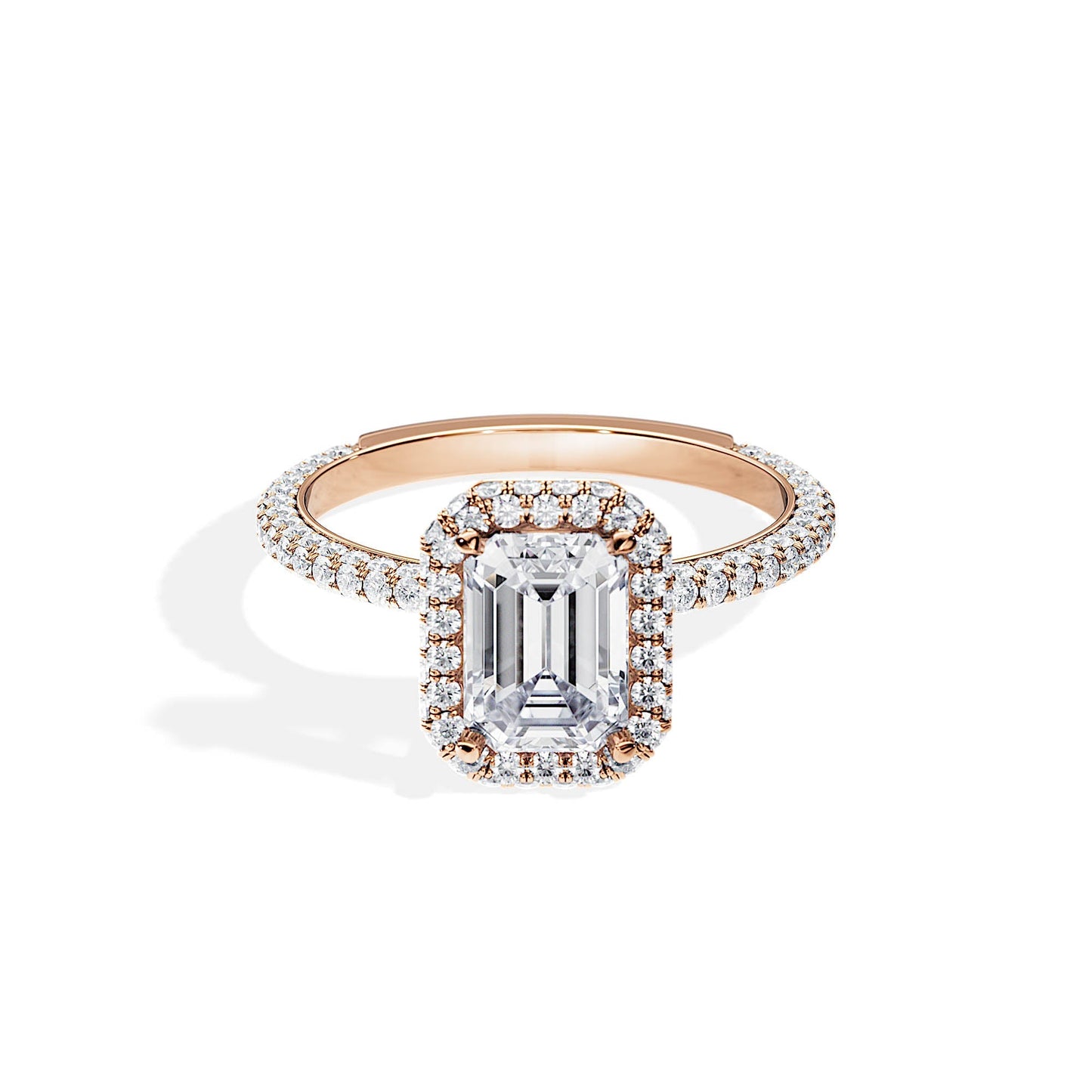 1.75 CT Emerald Cut Halo & Pave Moissanite Engagement Ring