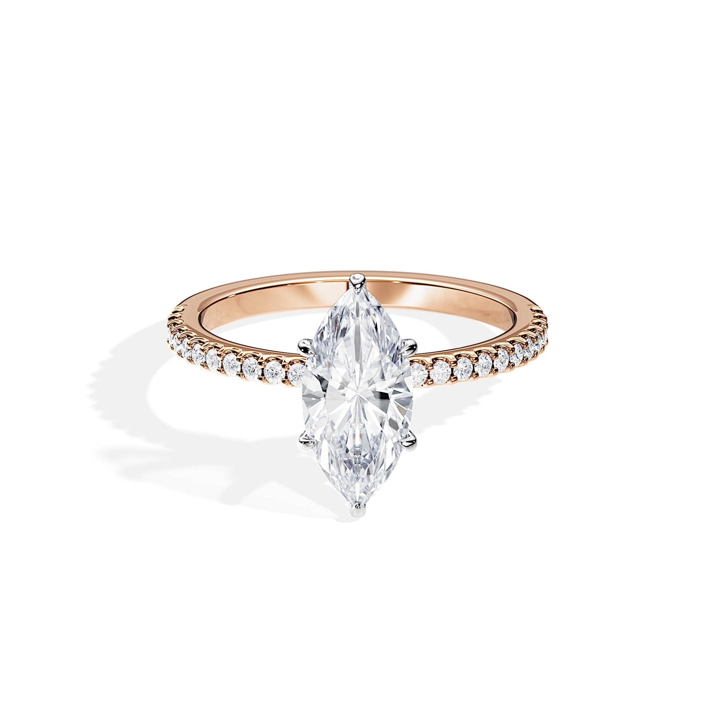 1.50 CT Marquise Moissanite Hidden Halo & Pave Engagement Ring
