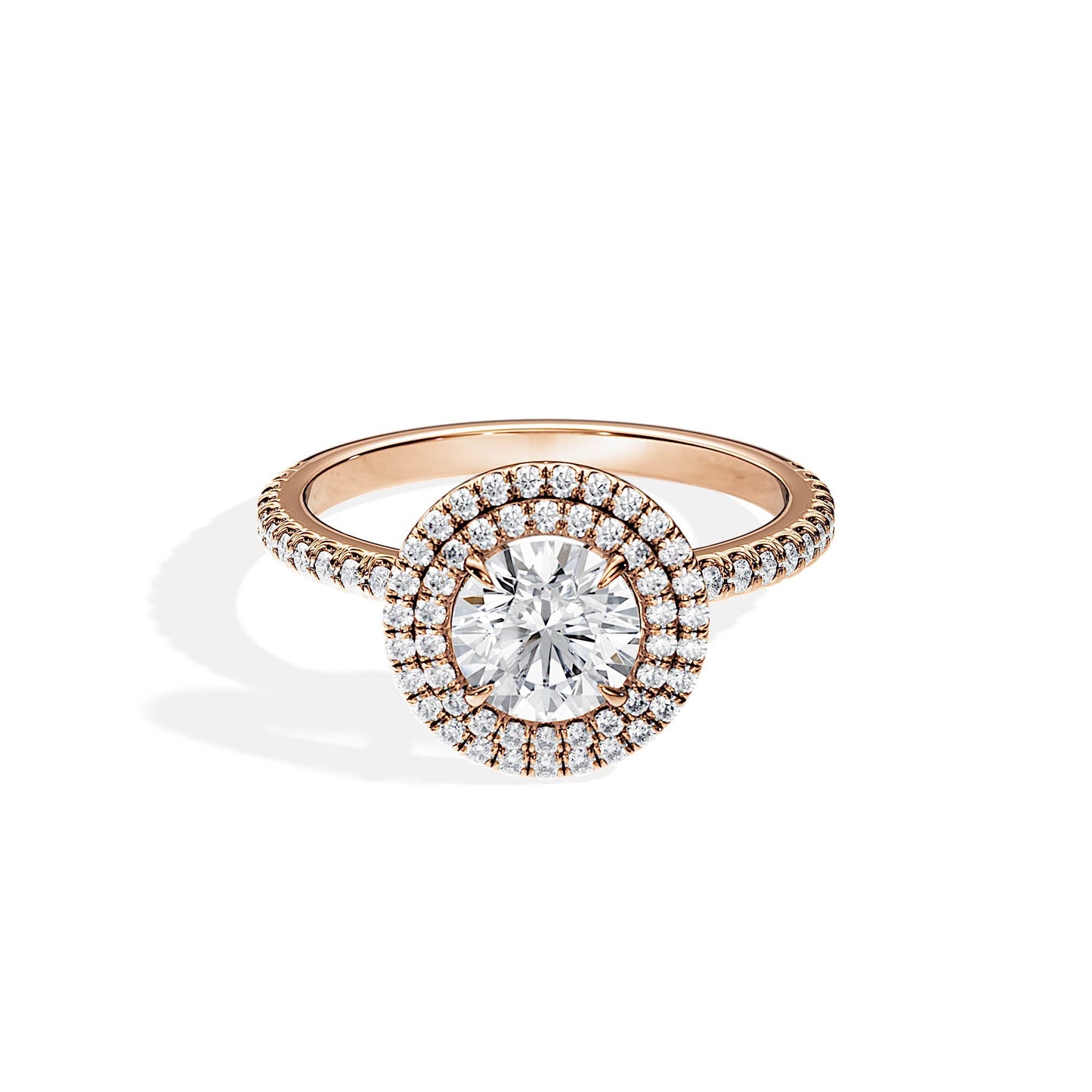 1.0 CT Round Cut Moissanite Double Halo & Pave Engagement Ring