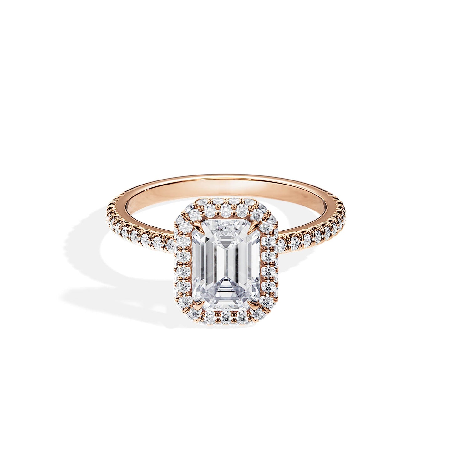 1.75 CT Emerald Cut Moissanite Double Halo & Pave Engagement Ring