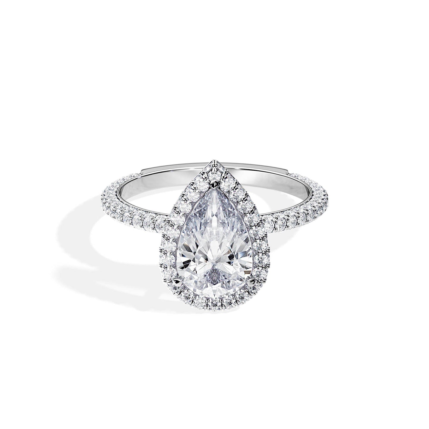 1.50 CT Pear Cut Moissanite Halo & Double Pave Engagement Ring