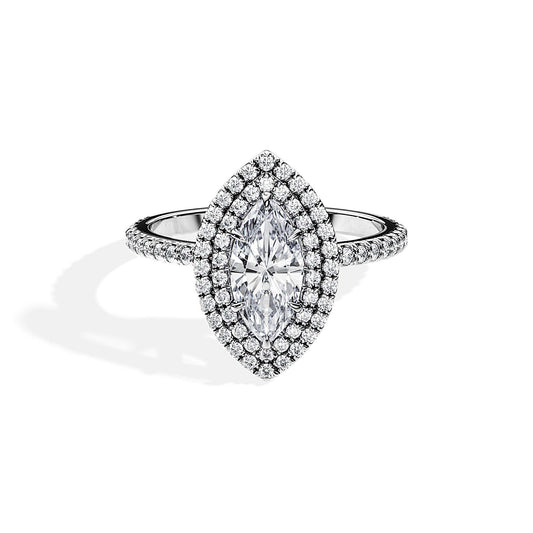 3.0 CT Marquise Cut Moissanite Double Halo & Pave Engagement Ring