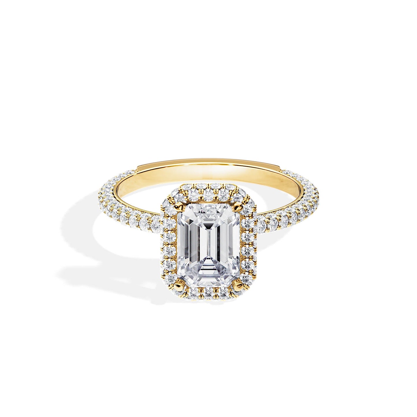 1.75 CT Emerald Cut Halo & Pave Moissanite Engagement Ring