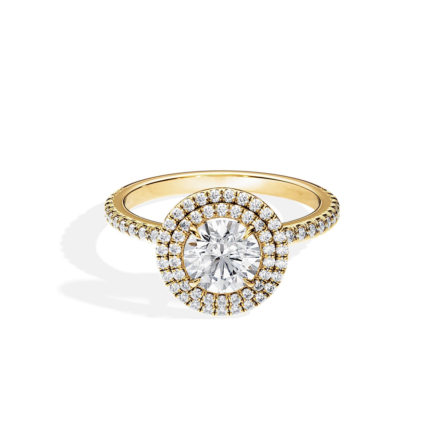 1.0 CT Round Cut Moissanite Double Halo & Pave Engagement Ring
