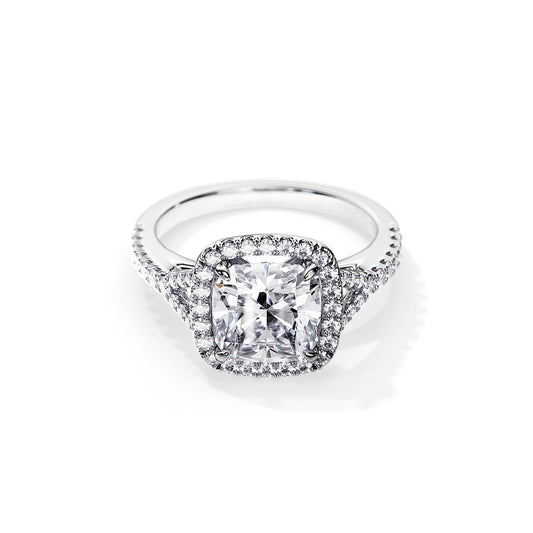 3.0 CT Cushion Moissanite Halo & Pave Engagement Ring