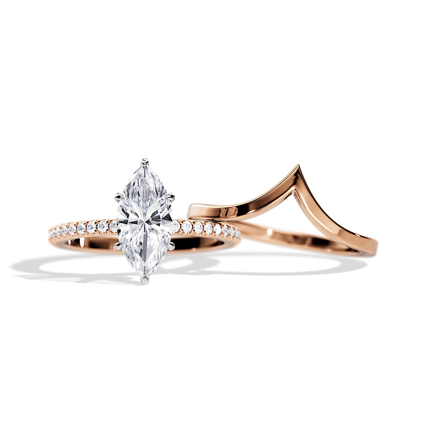 1.50 CT Marquise Moissanite Hidden Halo & Pave Setting Bridal Ring Set