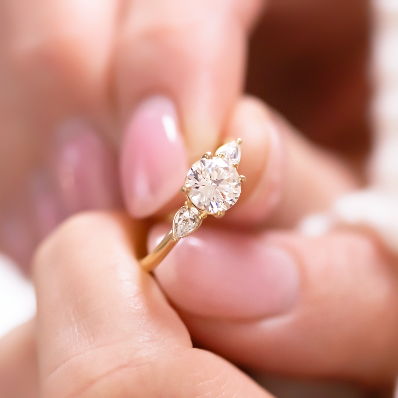 1.0CT Round Cut Three Stone Moissanite Engagement Ring in 14K Yellow Gold