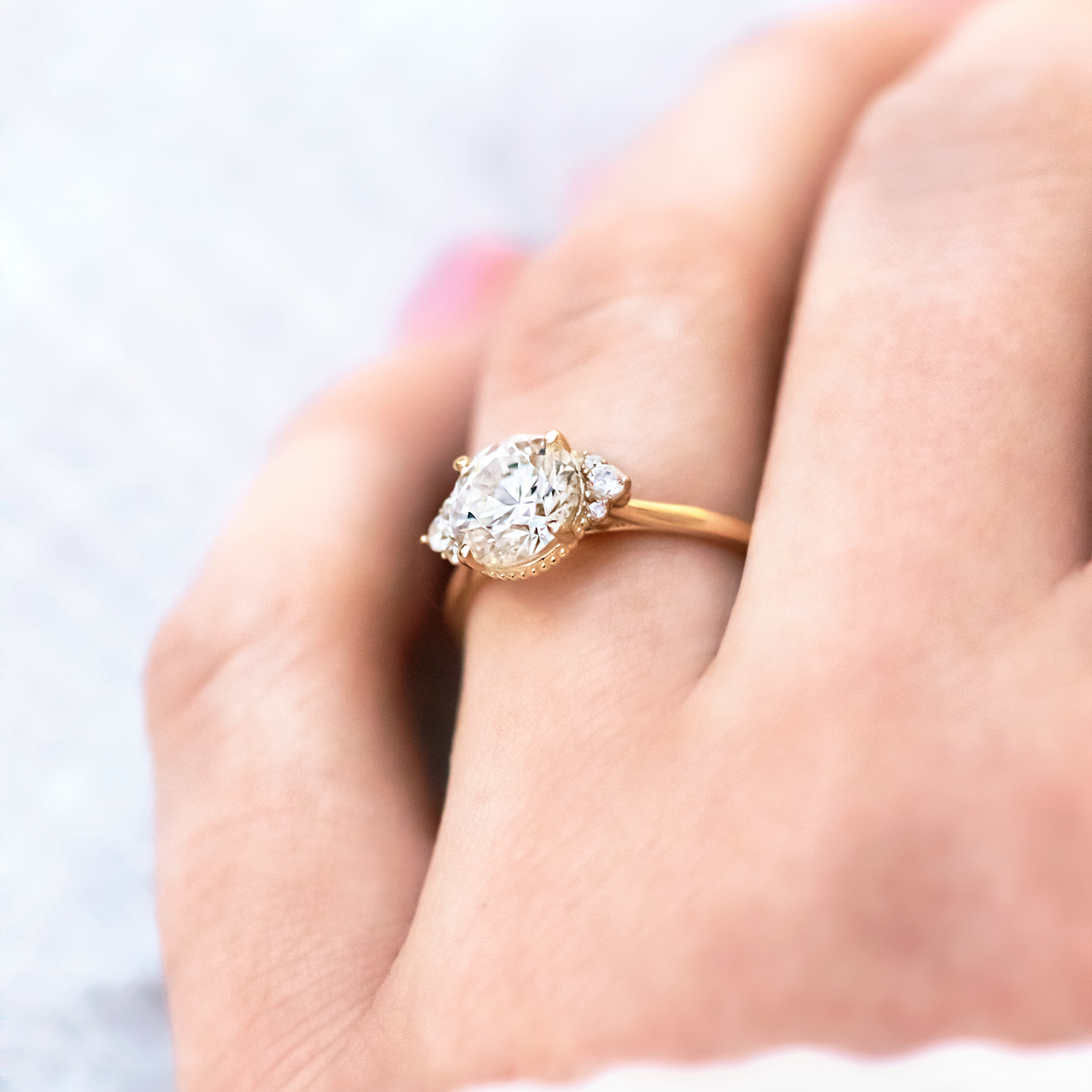 1.50ct-2.50ct Round Cut Vintage Inspired Moissanite Diamond Engagement Ring