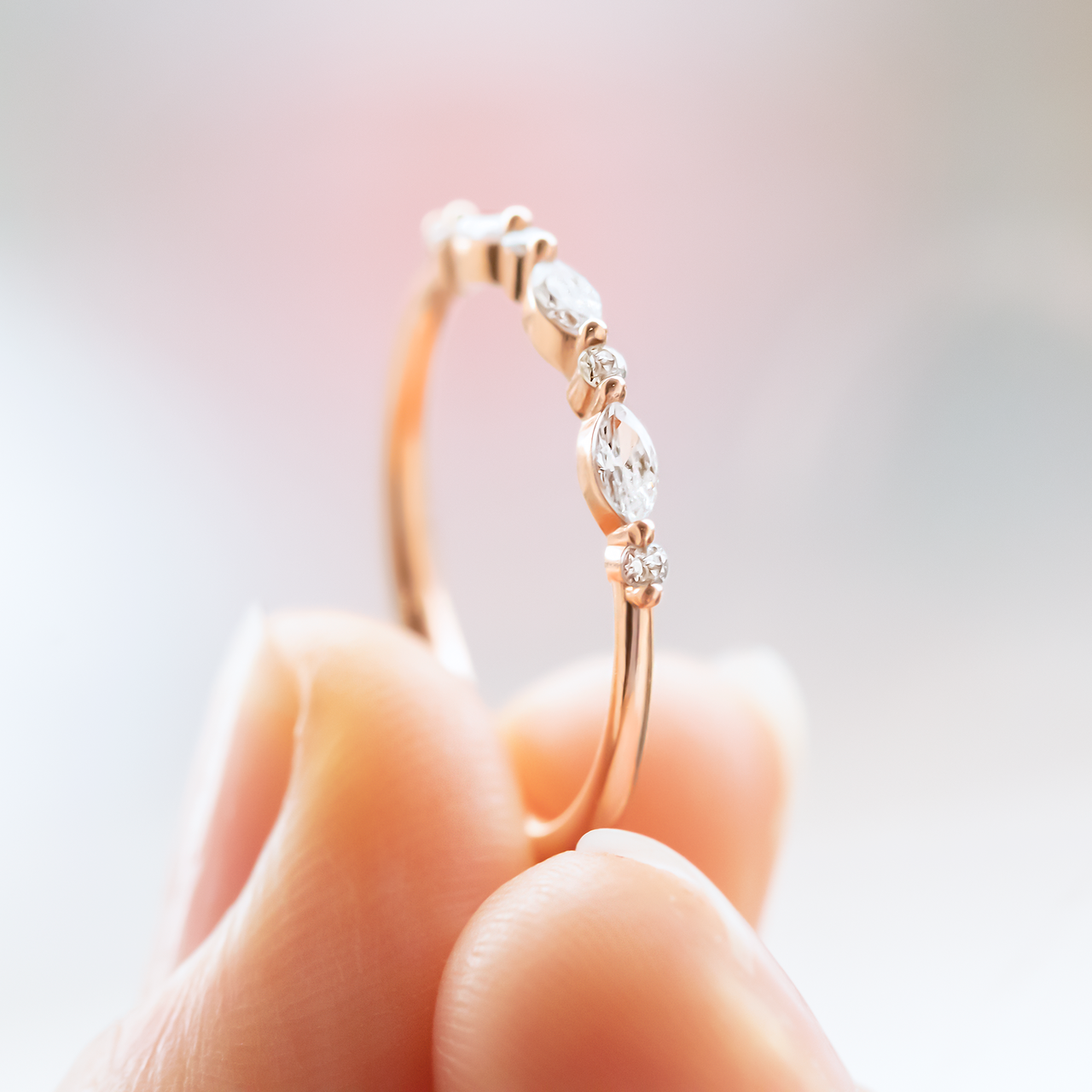 Marquise and Round Cut Half Eternity Wedding Band