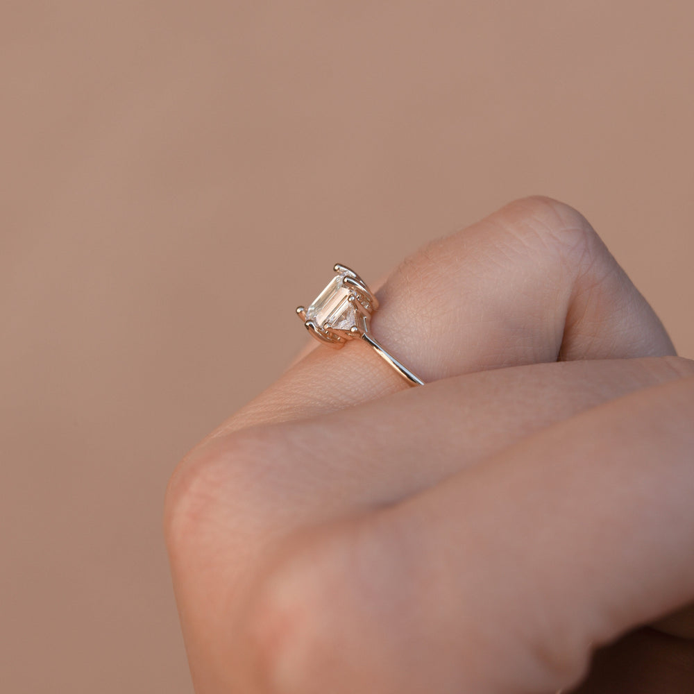 1.10CT Emerald Cut Three Stone Moissanite Diamond Engagement Ring