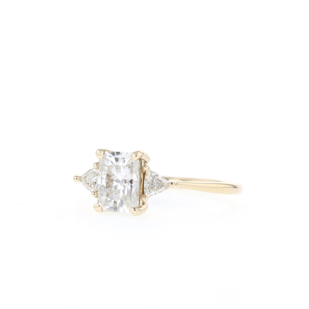 1.10CT Emerald Cut Three Stone Moissanite Diamond Engagement Ring