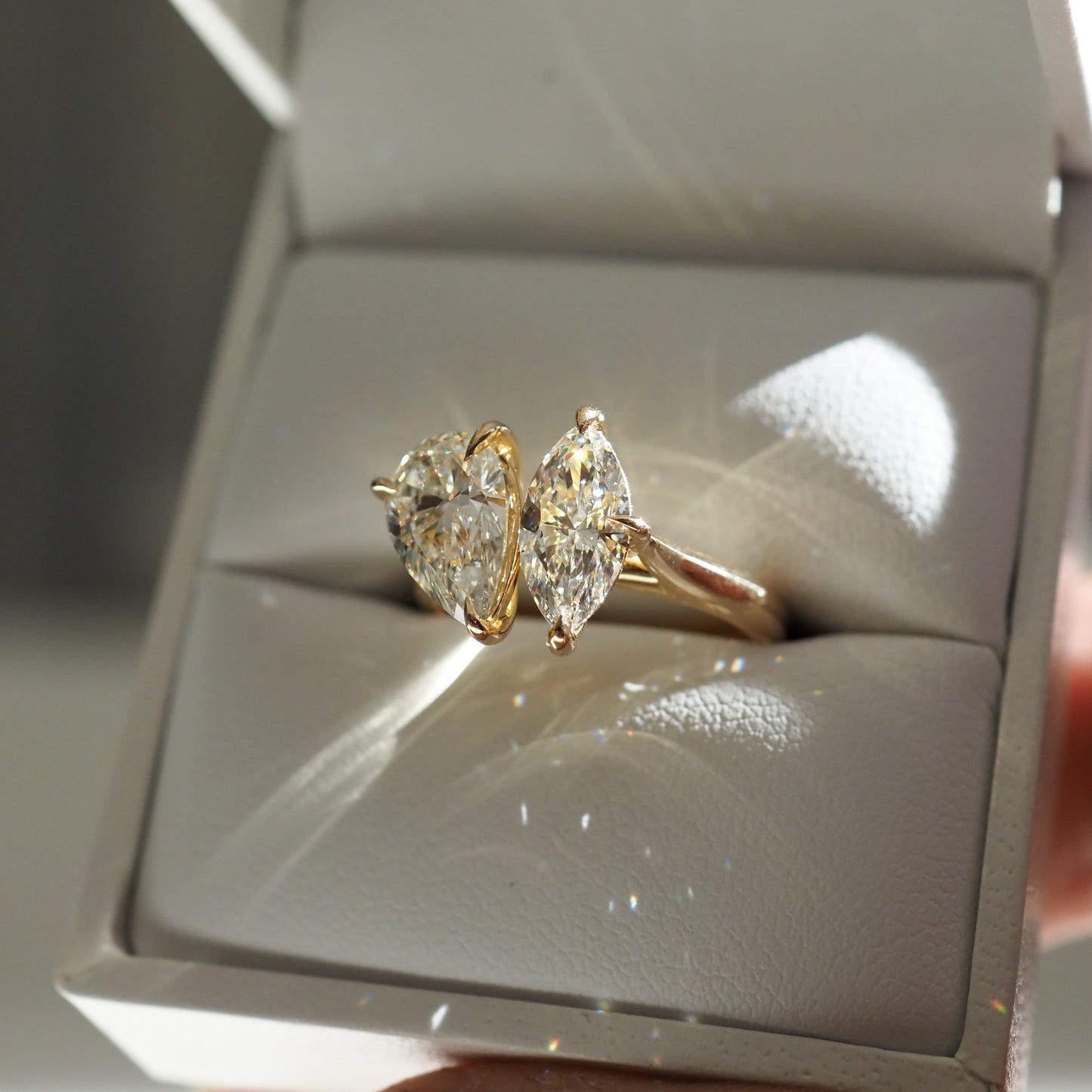 1.5 CT Pear & Marquise Moissanite Two Stone Engagement Ring