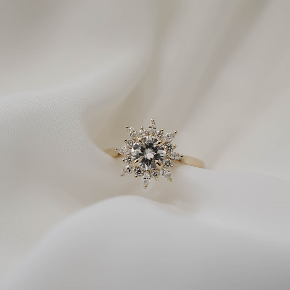 1.05CT Round Cut Cluster Moissanite Diamond Engagement Ring
