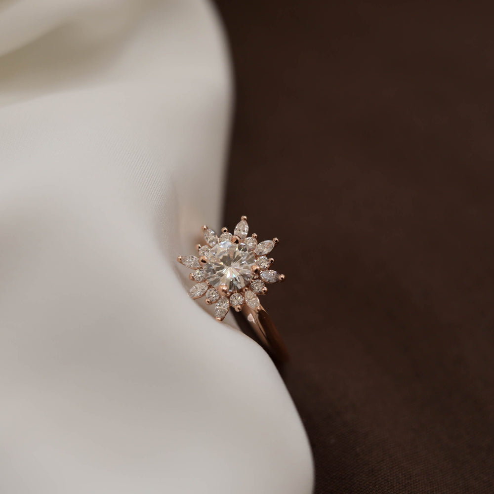 1.05CT Round Cut Cluster Moissanite Diamond Engagement Ring