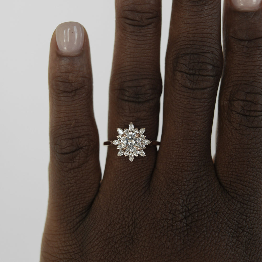 1.05CT Round Cut Cluster Moissanite Diamond Engagement Ring