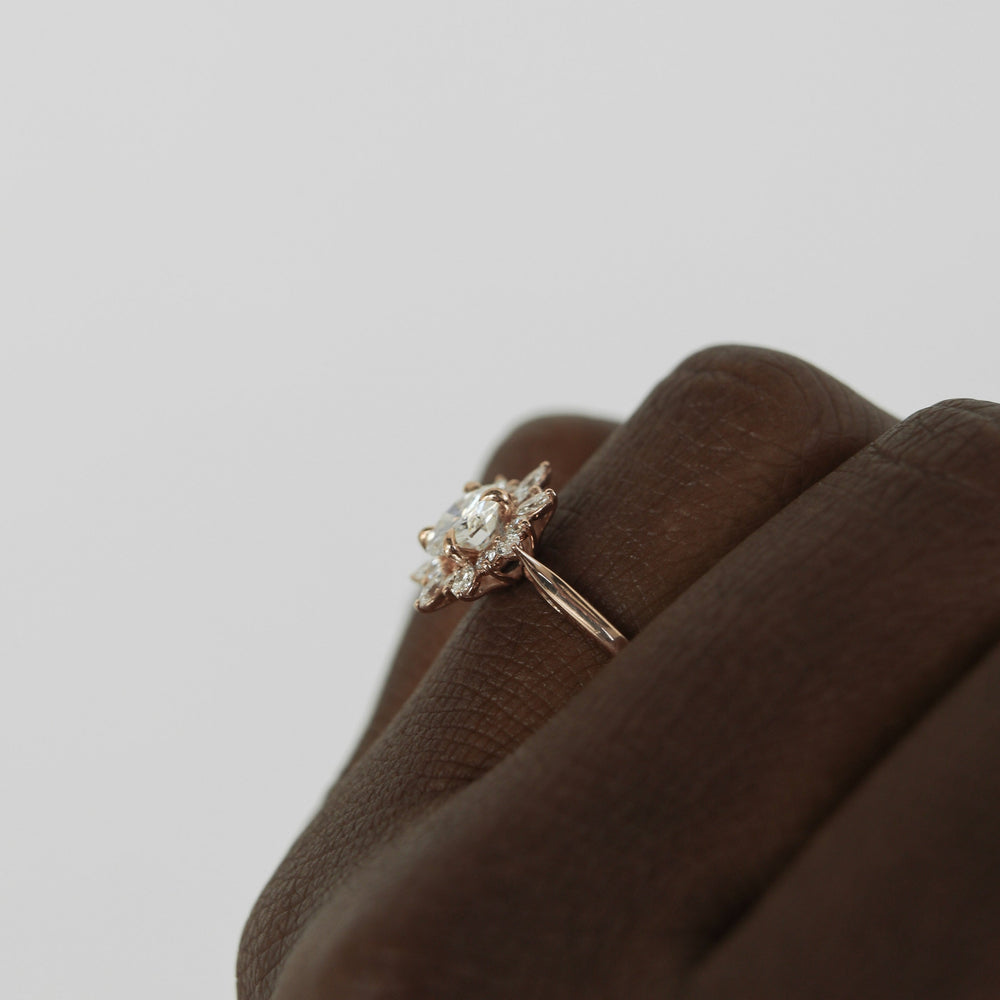 1.05CT Round Cut Cluster Moissanite Diamond Engagement Ring