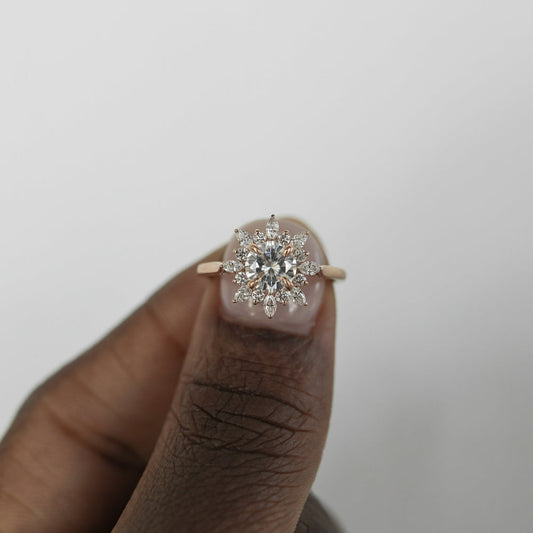 1.05CT Round Cut Cluster Moissanite Diamond Engagement Ring
