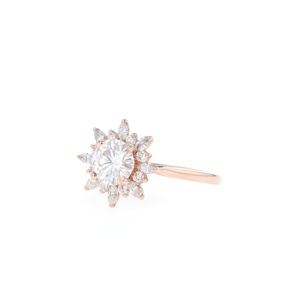 1.05CT Round Cut Cluster Moissanite Diamond Engagement Ring