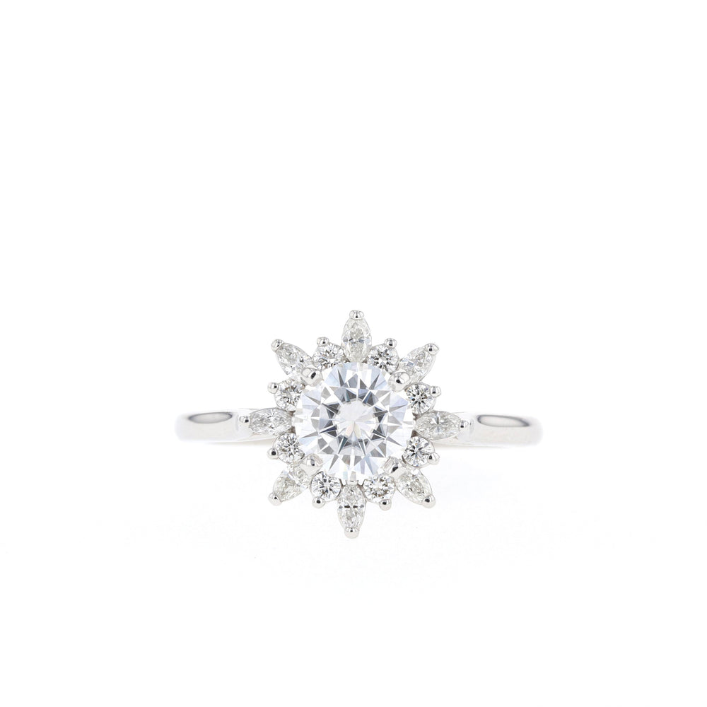 1.05CT Round Cut Cluster Moissanite Diamond Engagement Ring