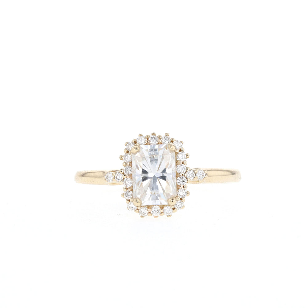 1.10CT Emerald Cut Moissanite Halo Diamond Engagement Ring