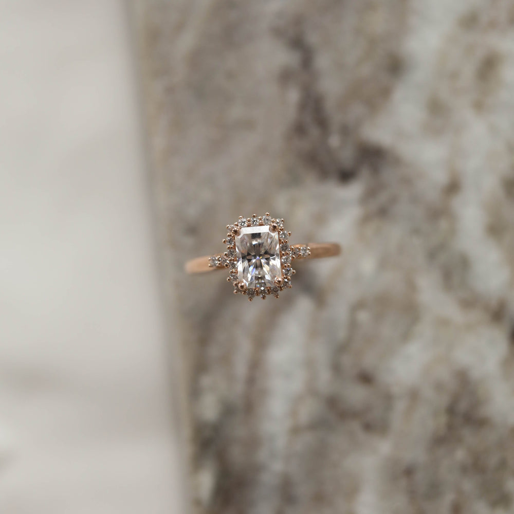 1.10CT Emerald Cut Moissanite Halo Diamond Engagement Ring