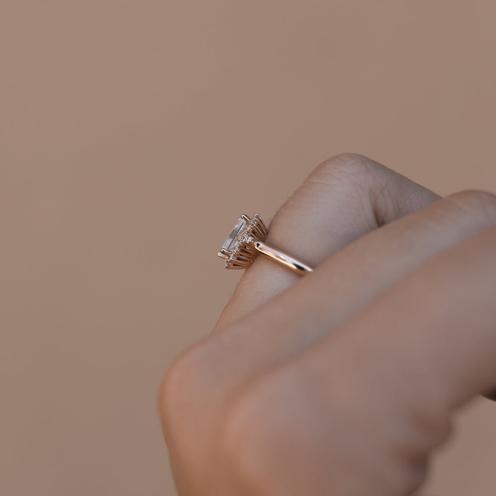1.10CT Emerald Cut Moissanite Halo Diamond Engagement Ring