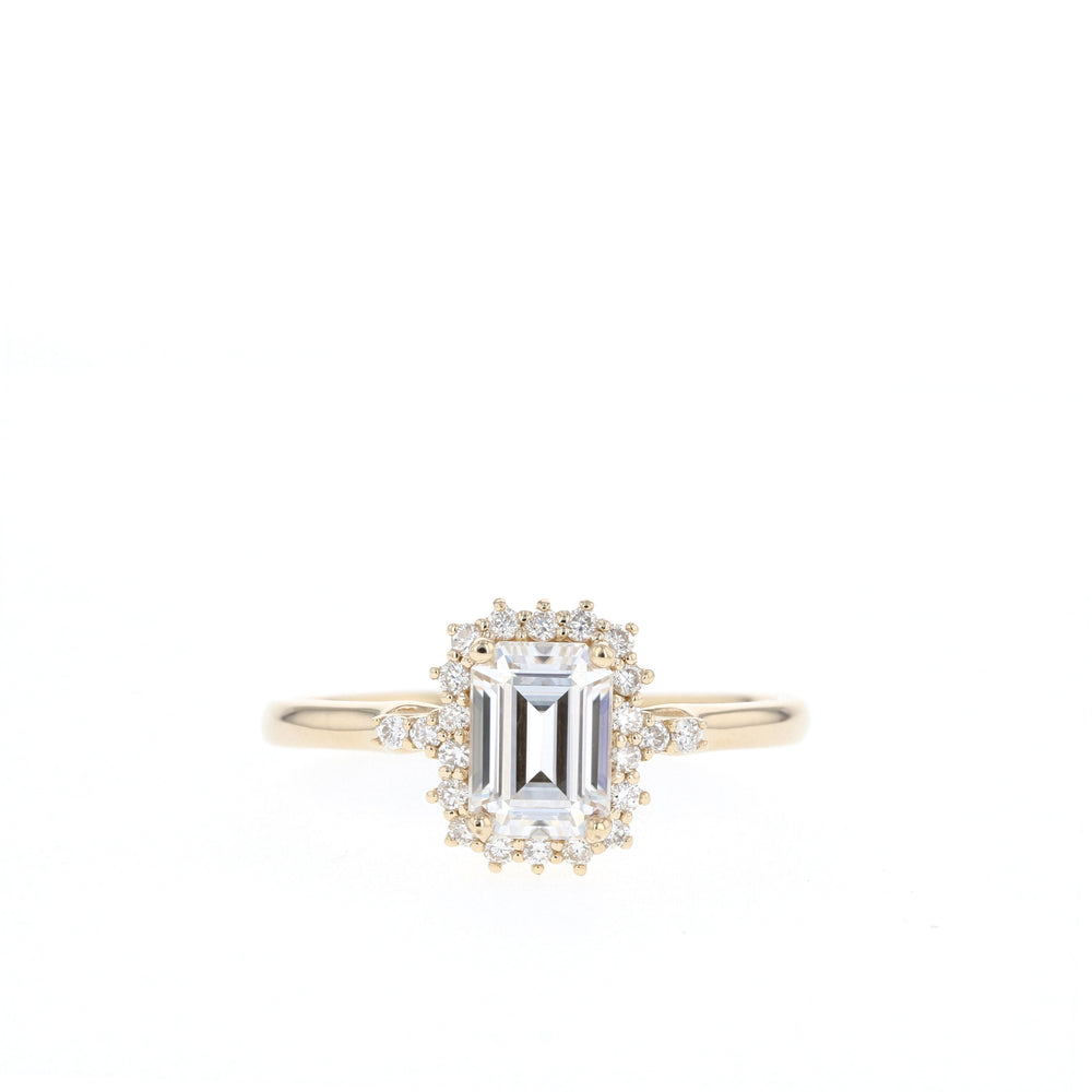 1.10CT Emerald Cut Moissanite Halo Diamond Engagement Ring