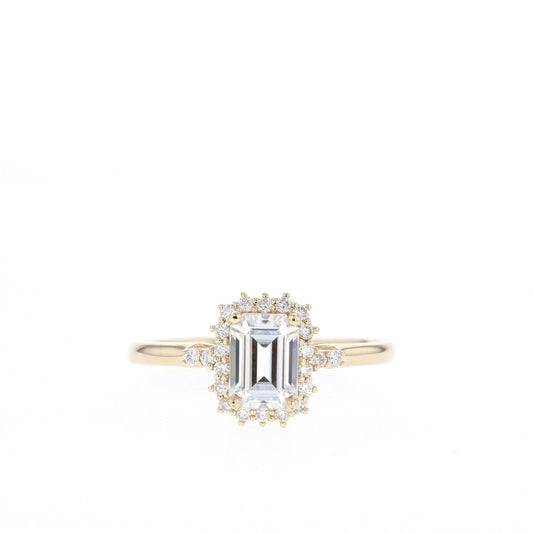 1.10CT Emerald Cut Moissanite Halo Diamond Engagement Ring