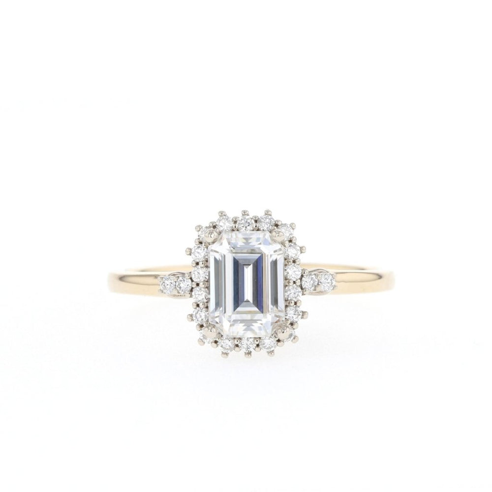 1.10CT Emerald Cut Moissanite Halo Diamond Engagement Ring