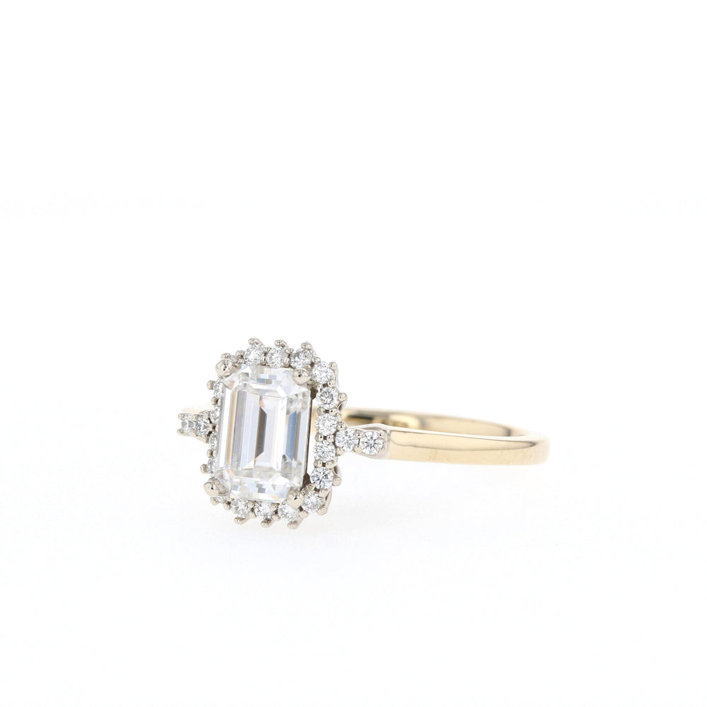1.10CT Emerald Cut Moissanite Halo Diamond Engagement Ring