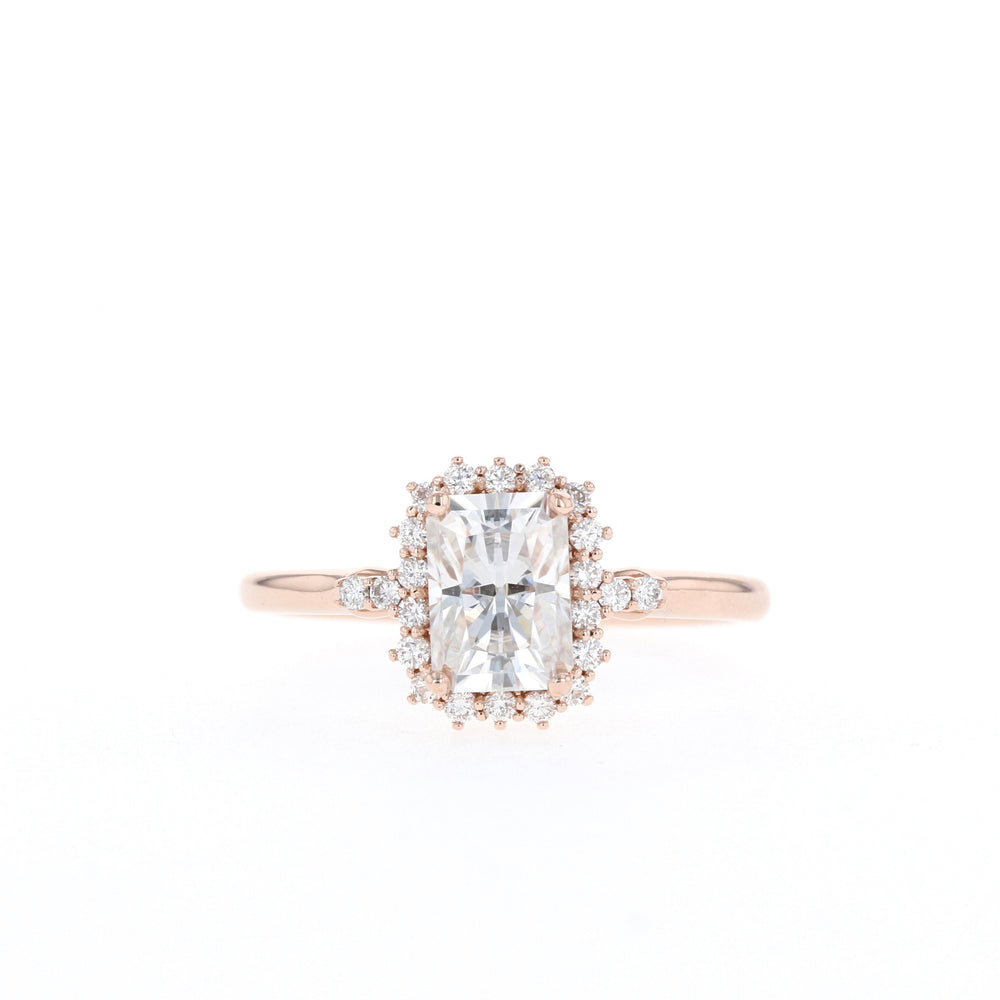 1.10CT Emerald Cut Moissanite Halo Diamond Engagement Ring