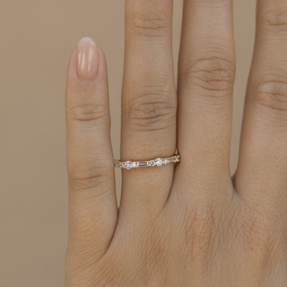 0.60ct Baguette And Round Moissanite Diamond Half Eternity Wedding Band