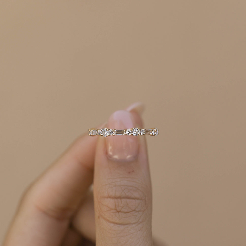 0.60ct Baguette And Round Moissanite Diamond Half Eternity Wedding Band