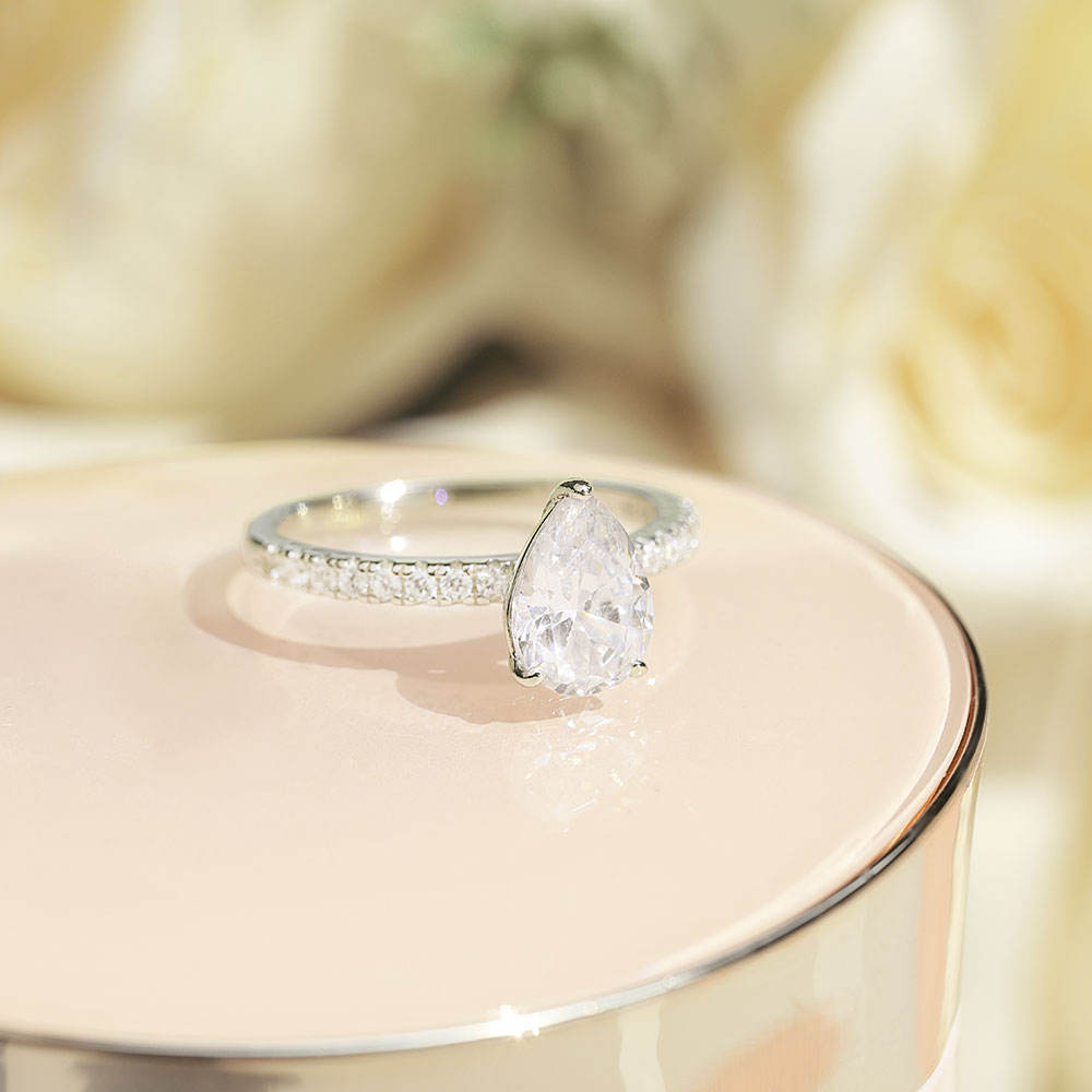3.0 CT Pear Moissanite Pave Setting Engagement Ring