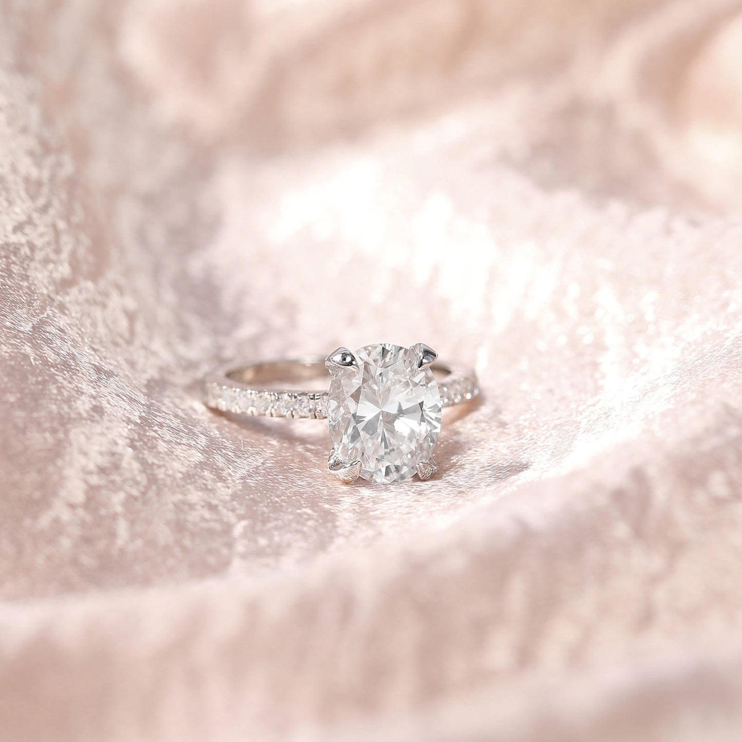 3.50 CT Oval Moissanite Pave Setting Engagement Ring