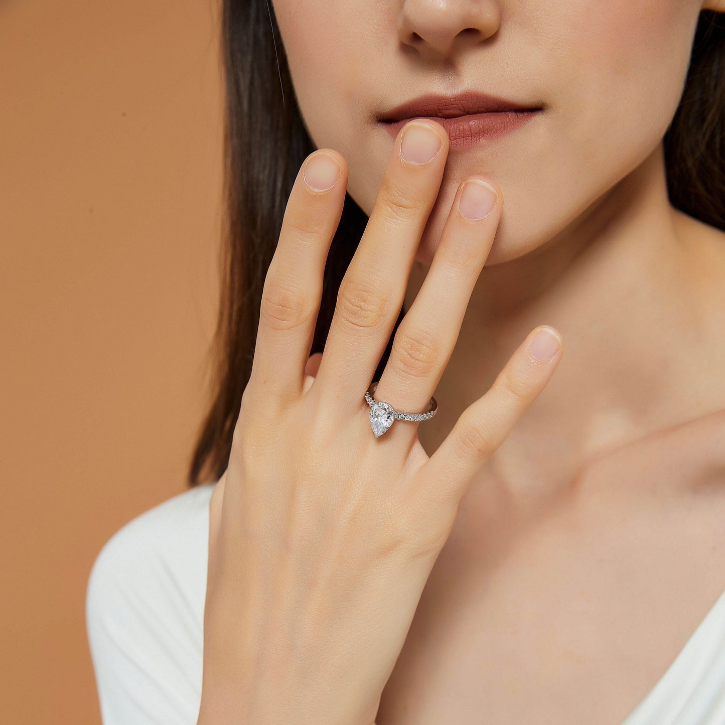3.0 CT Pear Moissanite Pave Setting Engagement Ring