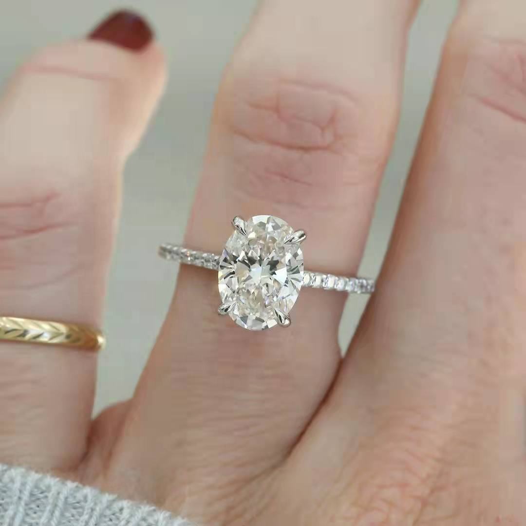 3.50 CT Oval Moissanite Pave Setting Engagement Ring