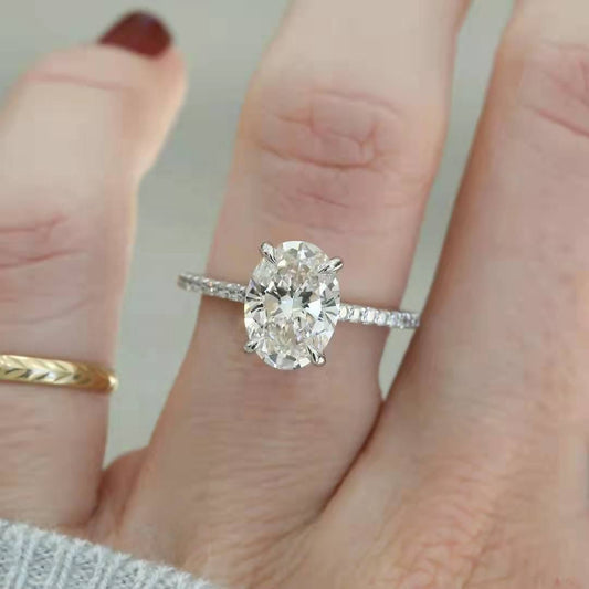 3.50 CT Oval Moissanite Pave Setting Engagement Ring