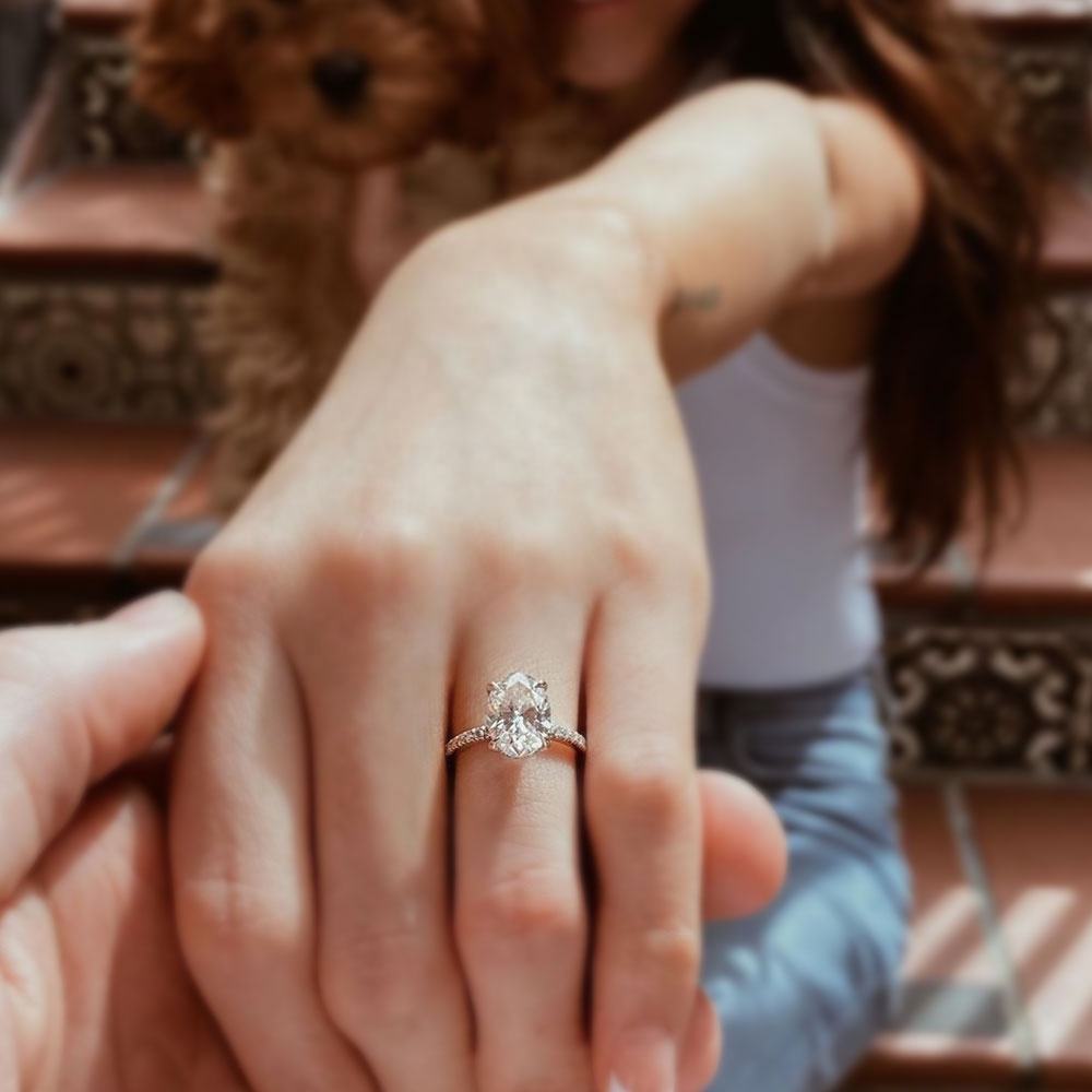 3.50 CT Oval Moissanite Pave Setting Engagement Ring
