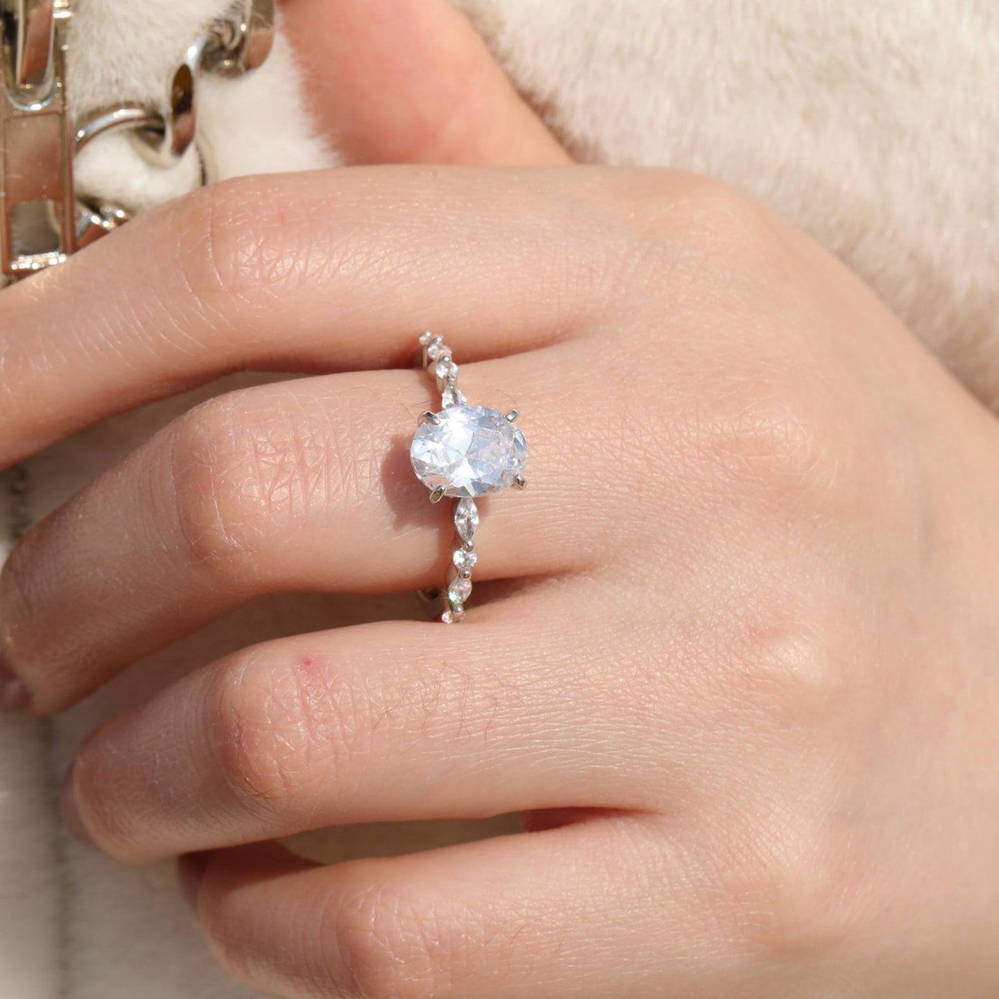 3.50 CT Oval Moissanite Pave Setting Engagement Ring