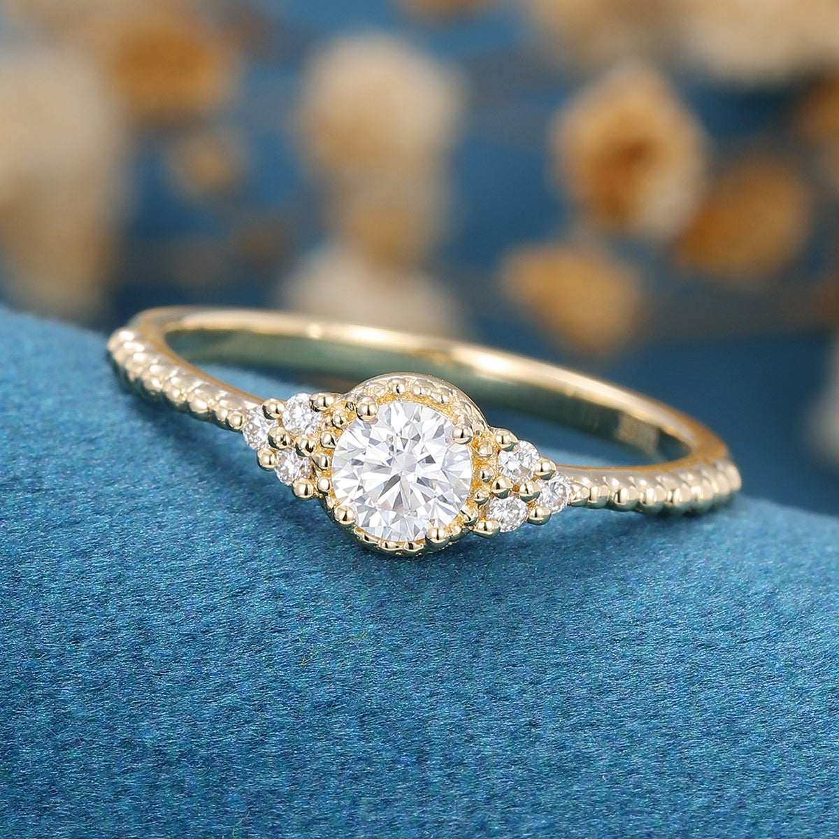 0.22 CT Round Shaped Moissanite Cluster Engagement Ring