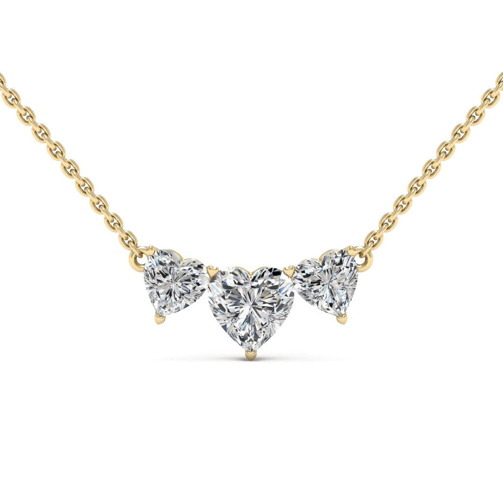 Three Stone Heart Shape Diamond Moissanite Necklace