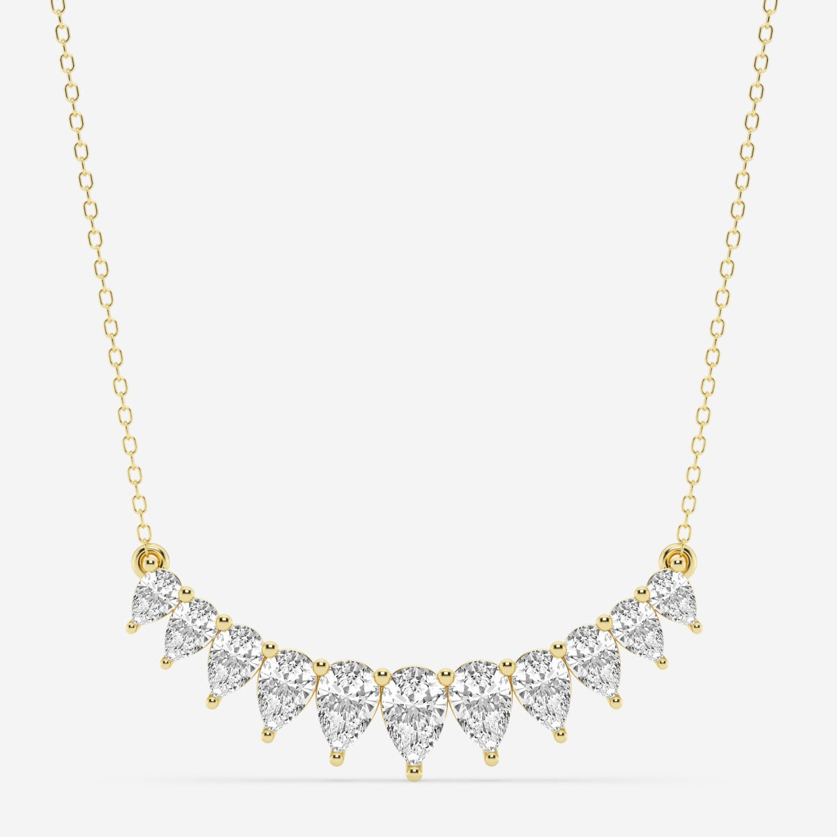 0.30 TCW Pear Moissanite Diamond Graduated Curved Necklace