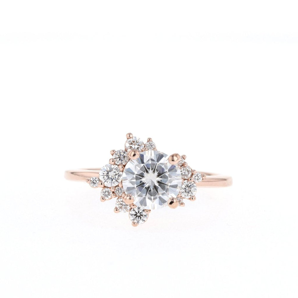 1.05ct Round Cluster Diamond Moissanite Engagement Ring