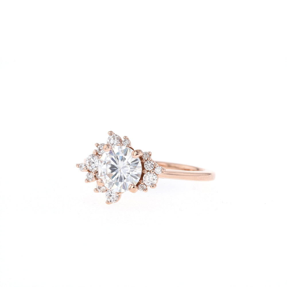 1.05ct Round Cluster Diamond Moissanite Engagement Ring