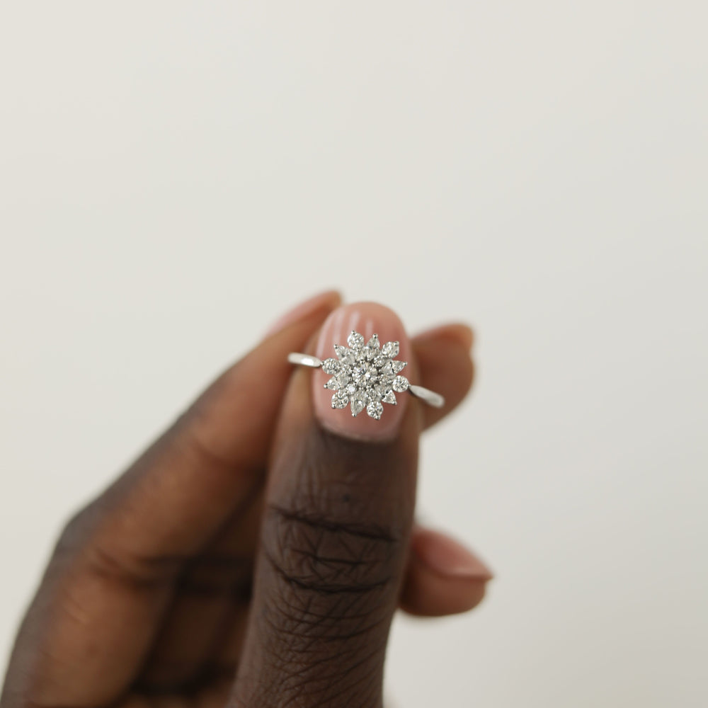 0.1CT Round Moissanite Cluster Diamond Engagement Ring